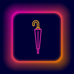 Poster - Glowing neon line Classic elegant umbrella icon isolated on black background. Rain protection symbol. Colorful outline concept. Vector