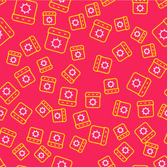 Poster - line calendar summer icon isolated seamless pattern on red background. event reminder symbol. vector