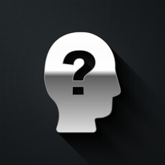 Poster - Silver Worker icon isolated on black background. Business avatar symbol user profile icon. Male user sign. Long shadow style. Vector