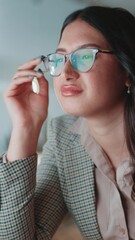 Aufkleber - Tired, bored and business woman with burnout, overwork and low energy with computer at night. Thinking, fatigue or lazy worker with stress for deadline, exhausted or challenge on overtime in office