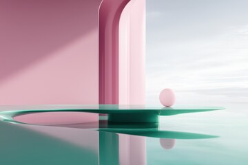 Aufkleber - Contemporary dining room concept. Abstract geometric design with pastel colors and smooth reflective surfaces.