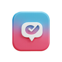 Leinwandbilder - 3D rendered app icon with a checkmark inside a speech bubble on a colorful background