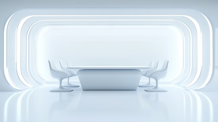 Poster - Contemporary dining room concept. Modern, minimalist meeting room with sleek furniture and bright lighting.