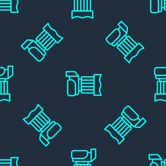 Poster - Green line Photo camera icon isolated seamless pattern on blue background. Foto camera. Digital photography. Vector
