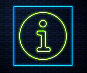 Fototapete - Glowing neon line Information icon isolated on brick wall background. Vector