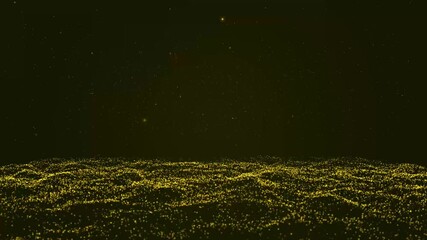 Poster - Technology background seamless looping exploding yellow particles innovation. Futuristic abstract digital design explosion burst dynamic motion movement energy particle artwork