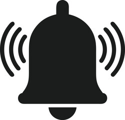 Poster - Flat black notification bell silhouette icon with vibration lines for alerts