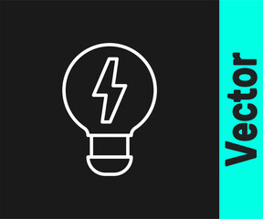 Poster - White line Creative lamp light idea icon isolated on black background. Concept ideas inspiration, invention, effective thinking, knowledge and education. Vector