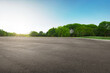 © Image Craft - Panoramic empty tarmac floor at the beautiful green park under blue sky at morning.