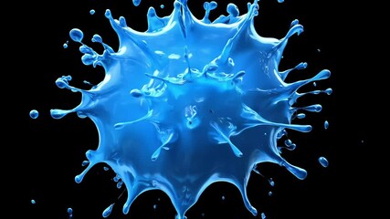 blue paint splash explosion with glossy droplets on black background