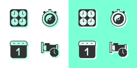 Poster - Set Time to sleep, zone clocks, Calendar and Stopwatch icon. Vector
