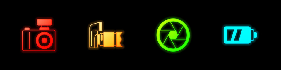 Poster - Set Photo camera, Camera shutter and Battery for icon. Vector