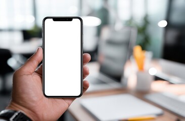 Aufkleber - Hand holding smartphone with blank screen indoors
