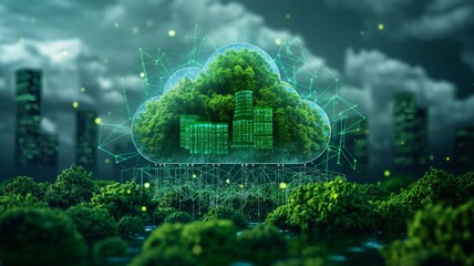 Poster - Innovative cloud storage concept blending nature and technology for sustainable data solutions