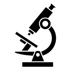 Poster - Simple microscope icon for scientific research.  Microscope illustration shows detailed parts: lens, stage, arm, base. This microscope image is perfect for educational posters, science books.