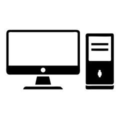 Poster - Desktop computer icon simple black silhouette.  Computer monitor and system unit displayed as simple icons.  This desktop computer image is perfect for website interface design and application icon.