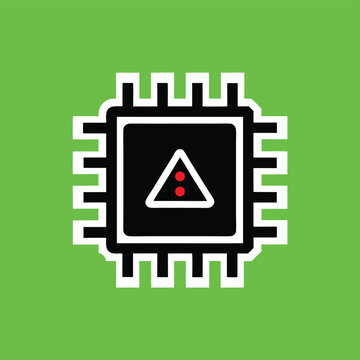 Stylized computer chip illustration with red dots and modern graphic design element