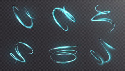Leinwandbilder - Blue bright dynamic energy vortexes in spiral curved motion. For magic effects, high-speed movement, UI interfaces or sci-fi concepts.