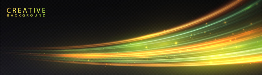 Poster - Abstract light flow of motion dynamics in bright colorful colors. For visual effects on the topic of speed and high-tech interfaces.