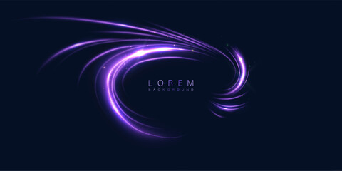 Leinwandbilder - Abstract effect of swirling light of bright purple glow on dark background. Dynamic curved lines of bright rays in motion.