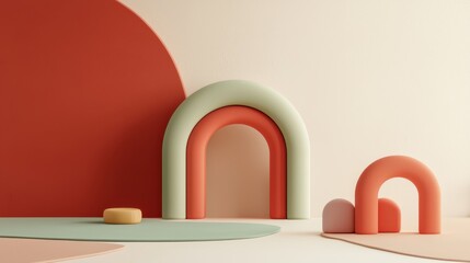 Poster - Kids room interior concept. Abstract geometric shapes in soft colors against a textured background.