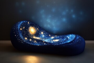 Poster - Kids room interior concept. A cosmic-inspired chair design with a starry night pattern.