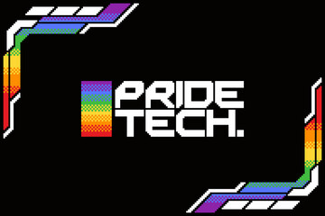 Poster - Futuristic Pride Techno Flat Frame Template with Black Background, Pixel Art Style