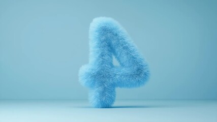 Poster - 青いふわふわの数字の静物写真 ライトブルーの背景の柔らかな形状とテクスチャ要素を使用した抽象的な3Dレンダリング ミニマリストデザインのコンセプトです