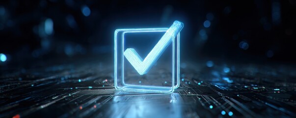 Poster - Digital checkmark in a box technology concept