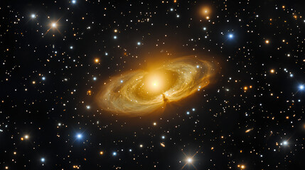 Wall Mural - glowing gold nebula in dark space