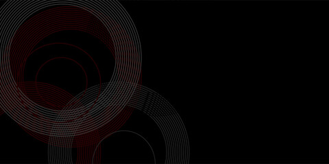 Aufkleber - Abstract grey and red circle line vector on dark background. Modern simple overlap circle lines texture creative design. Suit for poster, cover, banner, flyer, brochure, presentation, website