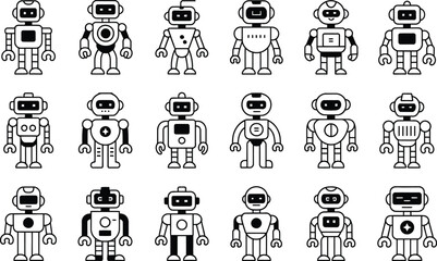 Poster - Collection of vector illustrations featuring simple and minimalist robots in various designs suitable for technological projects