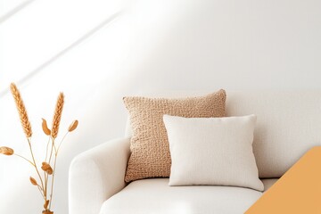 Aufkleber - Warm inviting interior concept. Cozy living room with decorative pillows and a stylish plant accent.