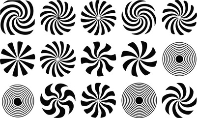 Poster - Abstract black and white circular swirls and spirals in various designs on a white background for graphic design