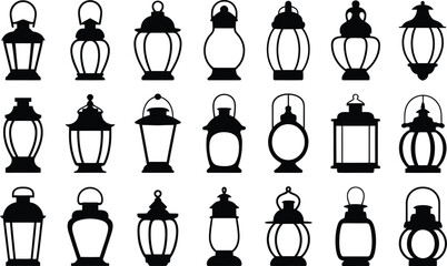 Poster - A collection of vector lantern silhouettes in black offering diverse shapes and designs for various creative projects