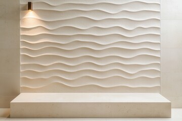 Poster - Warm inviting interior concept. Textured wall design with wave patterns and ambient lighting.