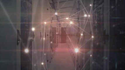 Poster - Second frame glowing nodes appearing in corridor starting growing network overlay showing data flow