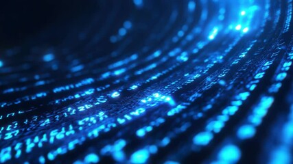 Aufkleber - Futuristic digital data stream, glowing binary code flowing in a dark blue space, high-tech cyber background, neon light reflections, abstract technology concept