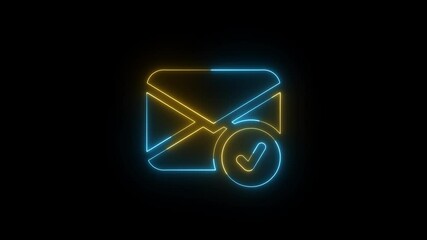 Poster - Mail or inbox icon with tick mark. Glowing neon email icon animation with checkmark symbol signifying email confirmation