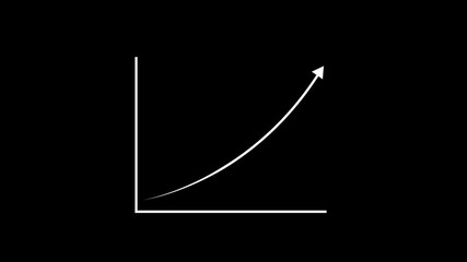 Poster - Business concept upward arrow. Animated growing trend chart illustrating financial growth progress and business success showing exponential rise on black background