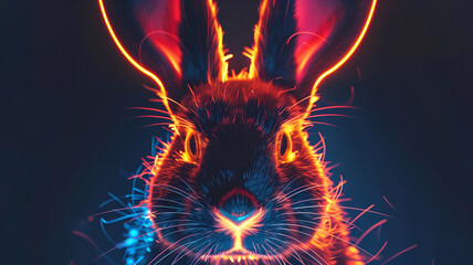 Poster - This stunning holographic rabbit floats in the air, radiating vibrant colors and advanced technology.