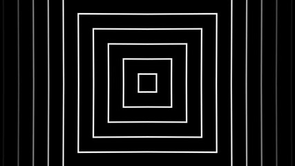 Poster - Abstract geometric animated pattern of concentric squares and vertical lines with a modern minimalist design in black and white