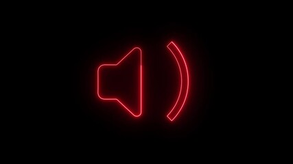 Poster - Animated red neon sound volume symbol isolated on a black background illustrating audio control and sound design concepts