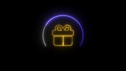 Fototapete - Animated neon gift icon with circle border illuminating against a black background for modern graphic designs