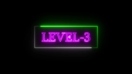 Fototapete - Dynamic neon sign displaying level three in futuristic digital interface style against a black background
