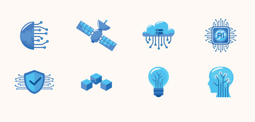 Technology icon set vector design illustration in flat style