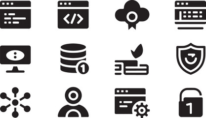 Solid Icon Set Web Development Programming Coding Database Server Security Network Configuration System Administration