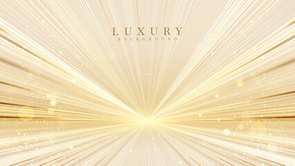 Wall Mural - Cream stage background with golden light and glittering star effects.
