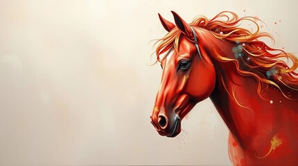  A portrait drawing of a red horse, the symbol of the year 2026
