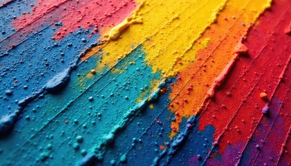 Wall Mural - Close-up of vibrant, textured paint strokes on canvas, showcasing creative artistry , impressionism, wall art, palette knife